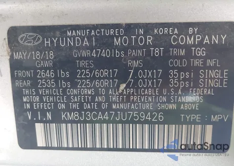 2018 Hyundai Tucson Sel from USA, damaged, VIN KM8J3CA47JU759426